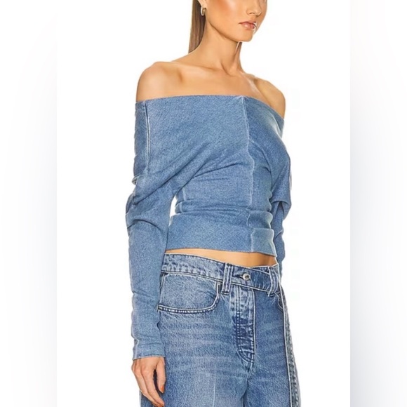 Stylish Off-Shoulder Blue Sweater - Picture 2 of 4